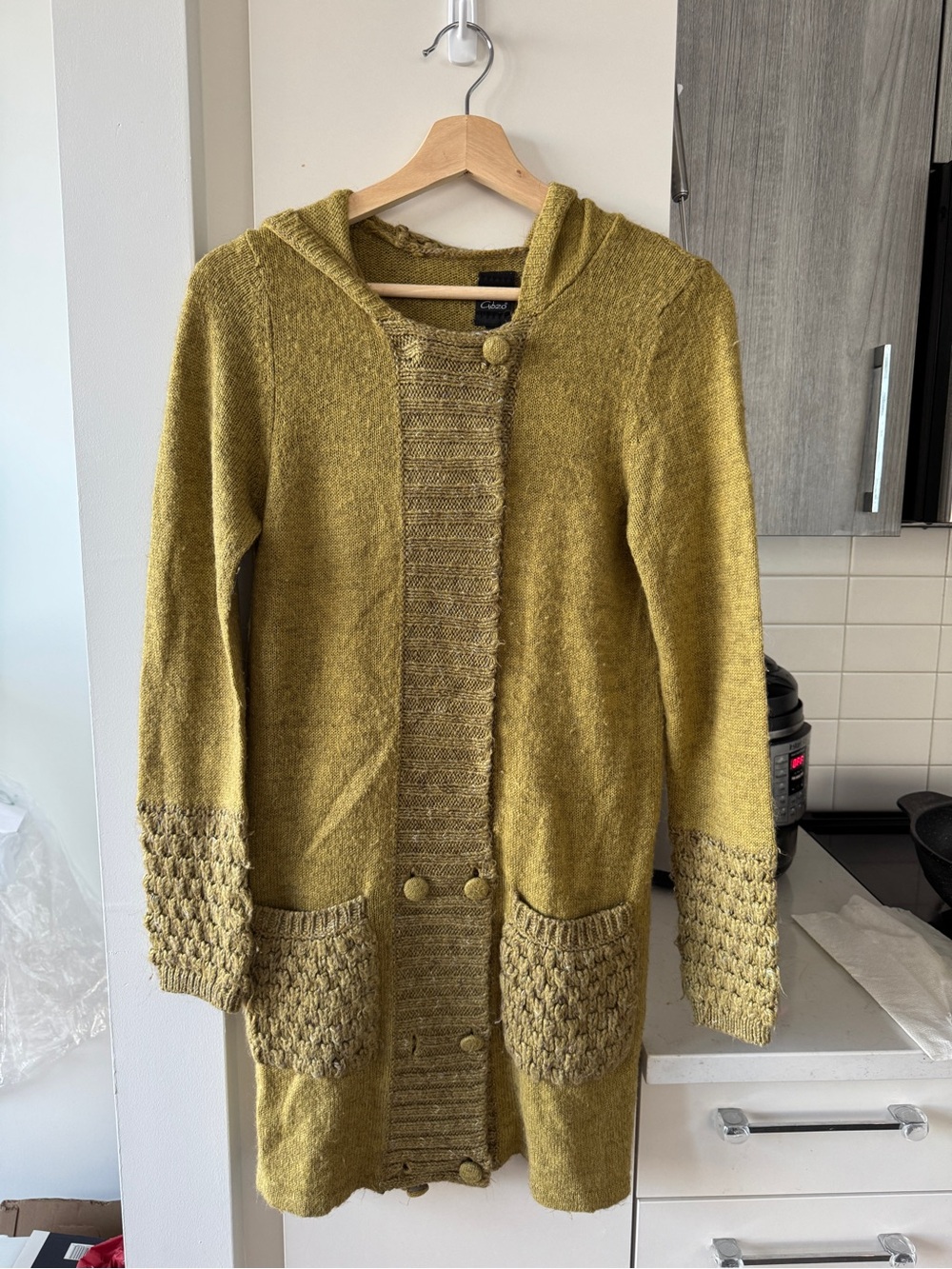 Coldwater Creek Moss Green Hooded Button-Front Knit Cardigan